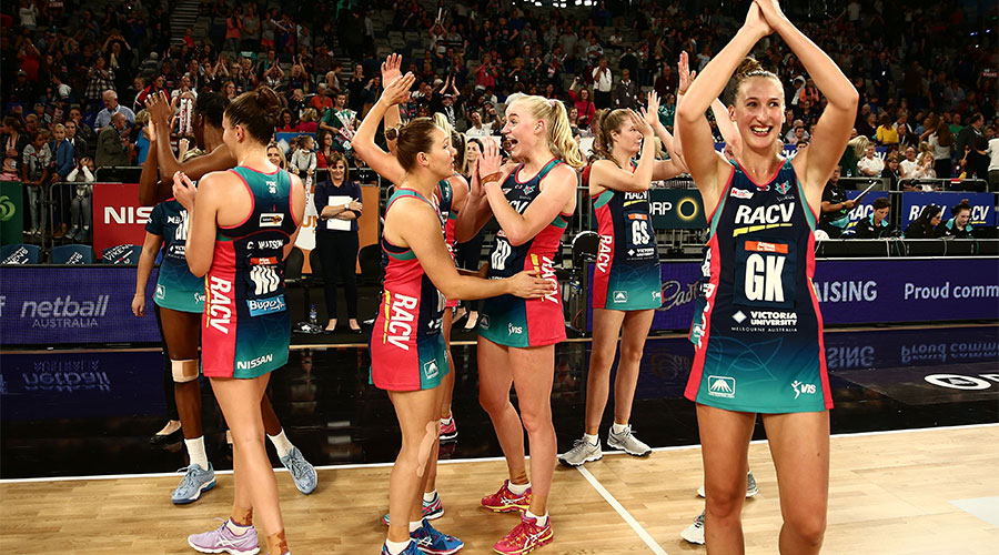 Melbourne Vixens celebrating a win