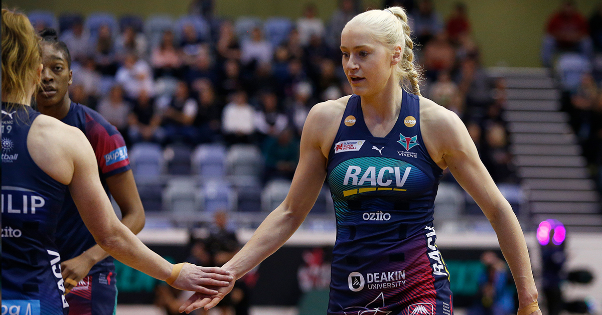 Jo Weston of the Vixens warms up ahead of the Super Netball Minor Semi Final match between the Melbourne Vixens and the Collingwood Magpies at the State Netball and Hockey Centre on September 01, 2019 in Melbourne, Australia.