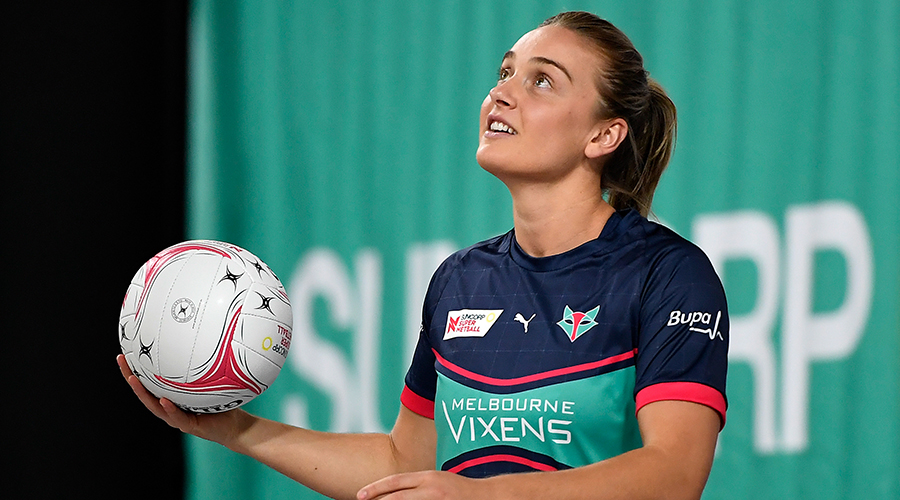 Liz Watson of the Vixens is seen warming up during the Round 9 Super Netball match between the Melbourne Vixens and the NSW Giants at Nissan Arena, Brisbane, Tuesday, September 1, 2020. 