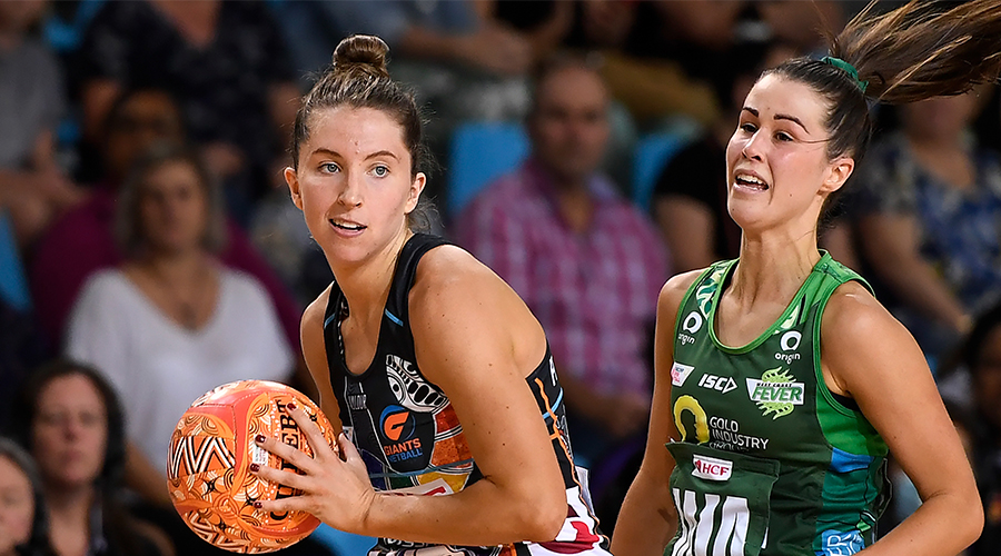 Amy Parmenter of the Giants in action during the Round 13 Super Netball match between the West Coast Fever and the GWS Giants at Pop Up Arena in Cairns Saturday, September 19, 2020. 