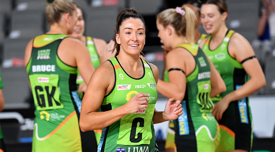 Verity Charles (centre) of the Fever is seen during the Round 14 Super Netball match between the West Coast Fever and Adelaide Thunderbirds at Nissan Arena in Brisbane, Saturday, September 26, 2020.