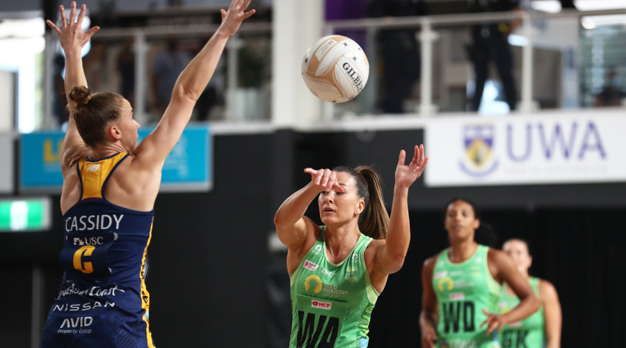 Verity Charles of the Fever in action during the Super Netball Semi-Final 2 match between Fever and Sunshine Coast Lightning at Nissan Arena in Brisbane, Saturday , August 14, 2021.