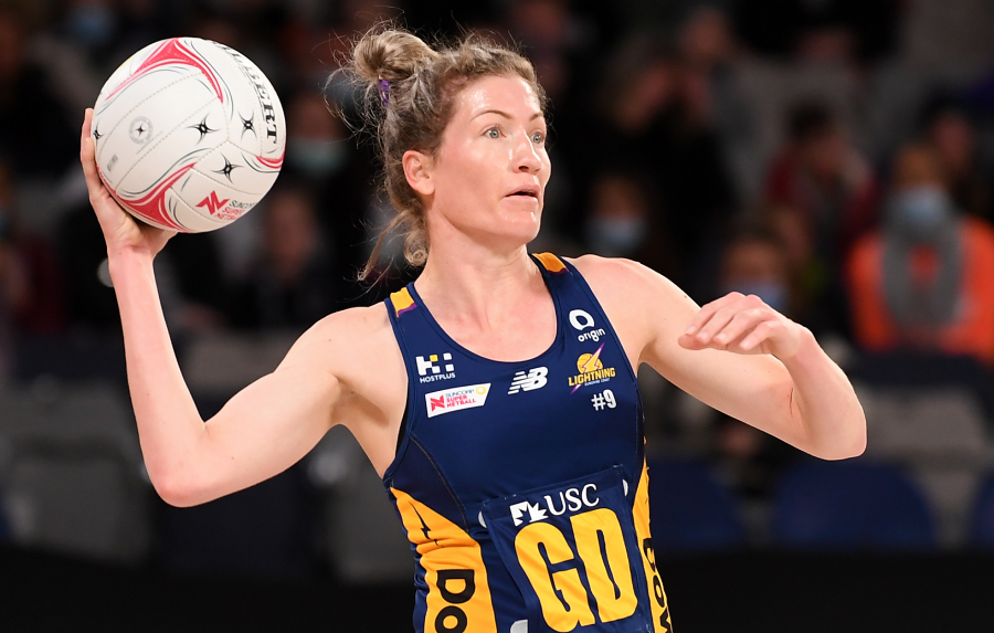 Karla Pretorius of the Lightning in action during the Super Netball Round 9 match between Sunshine Coast Lightning and Melbourne Vixens at John Cain Arena in Melbourne, Saturday, July 3, 2021.
