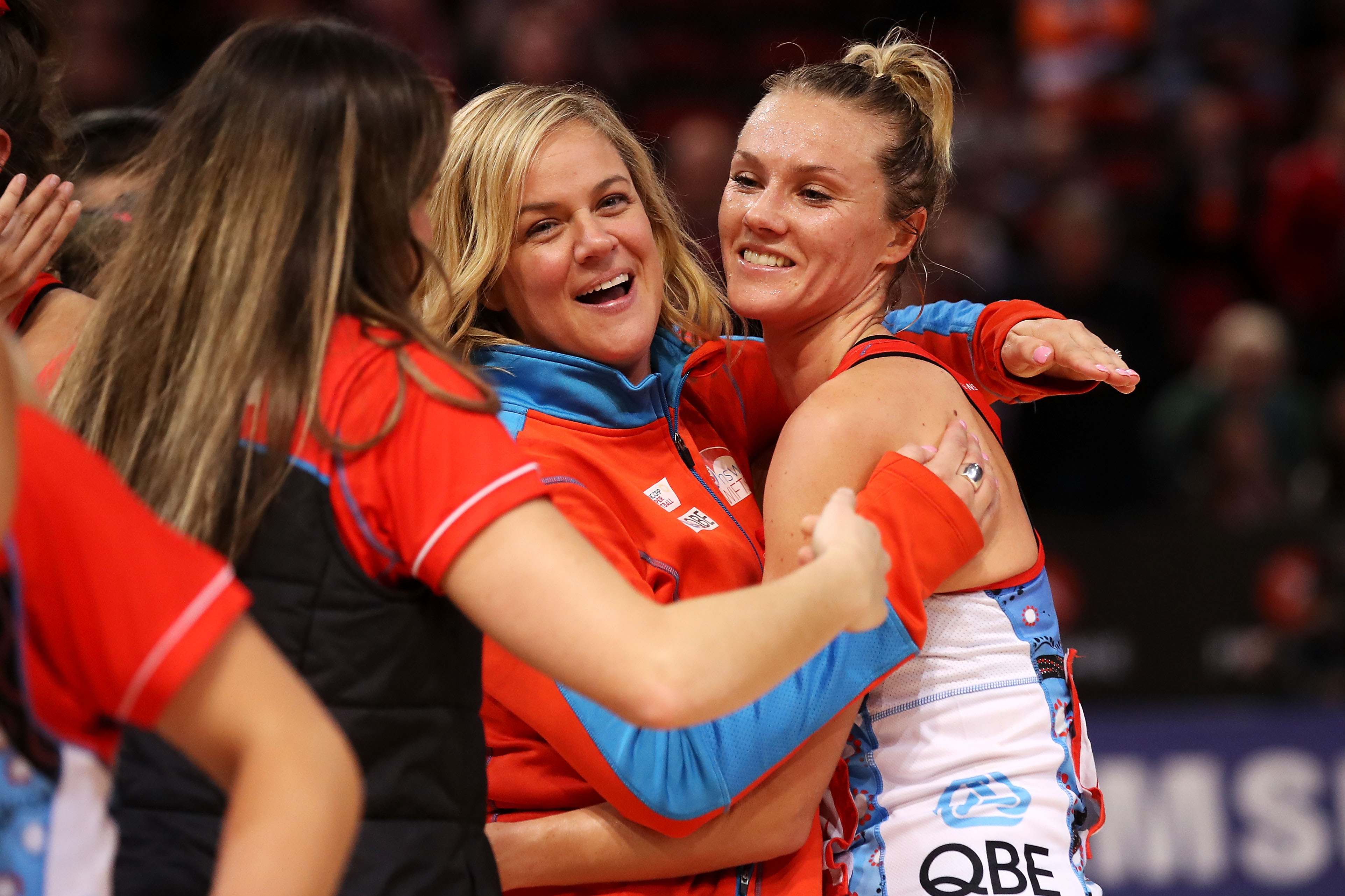 Swifts Coach Briony Akle Celebrates a Win With Elle Bennetts