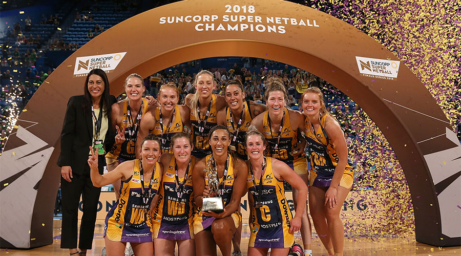 The Lightning team celebrating after winning the 2018 grand final