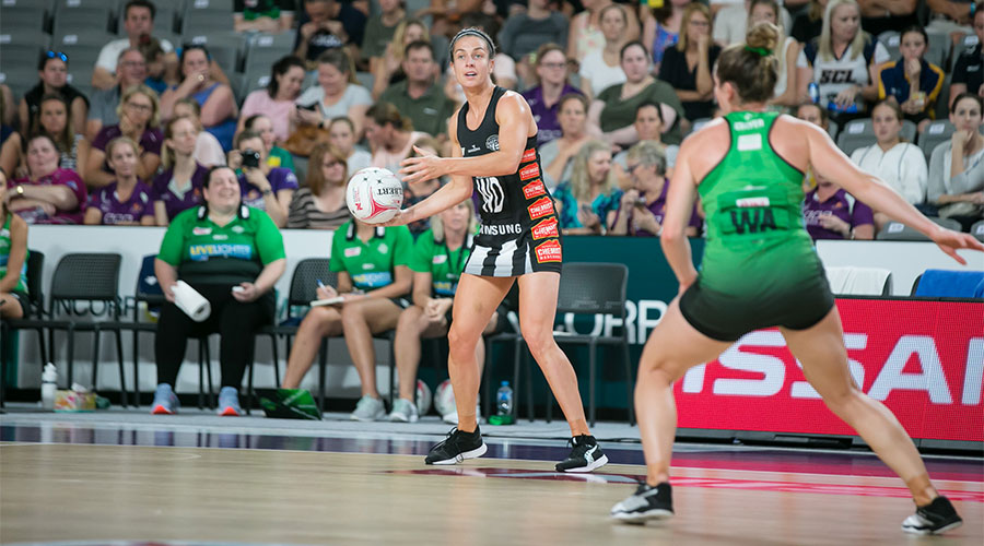 Ash Brazill looking to pass the ball against Fever