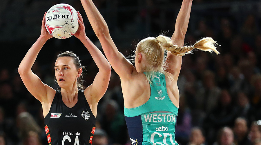 Magpies Netball goal attack Nat Medhurst takes on the West Coast Fever in Round 12