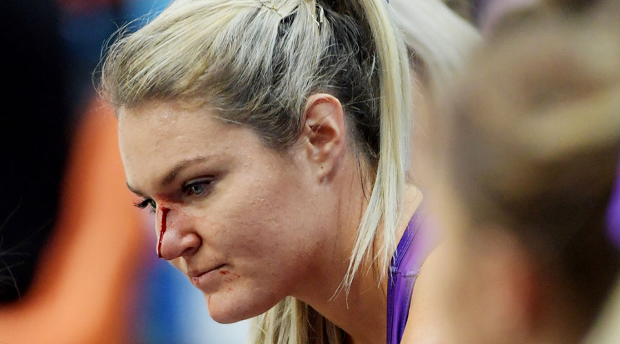 Gretel Tippett suffers a nose injury against Giants Netball