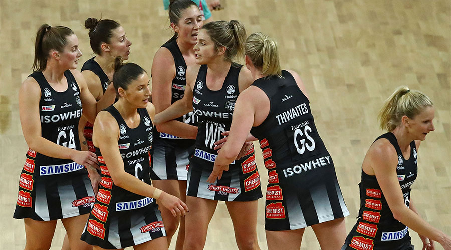 Magpies team walking off the court together
