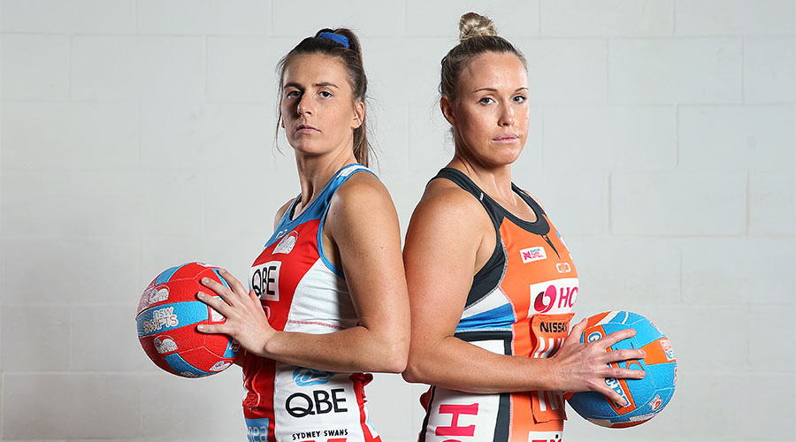 Swifts Captain Maddy Proud and Giants captain Kim Green at the 2019 season launch