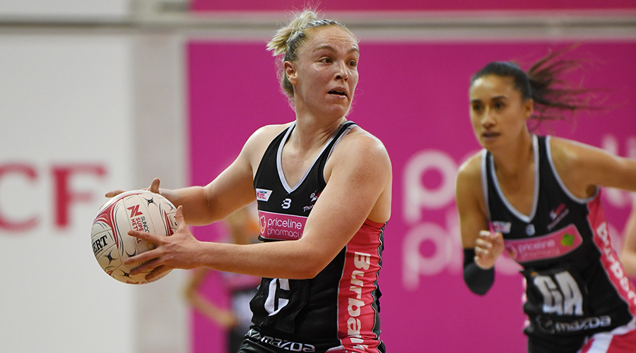 Hannah Petty of the Thunderbirds during the round 11 Super Netball match between the Thunderbirds and Magpies at Priceline Stadium on August 04, 2019 in Adelaide, Australia.