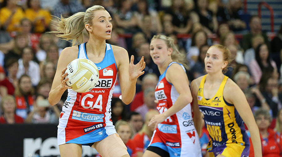 Helen Housby of the Swifts looks to pass during the Super Netball Grand Final match between the Sunshine Coast Lightning and the Sydney Swifts at Brisbane Entertainment Centre on September 15, 2019 in Brisbane, Australia. 