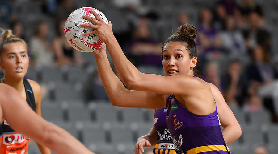 mim of the Firebirds in action during the Round 4 Super Netball match between the Queensland Firebirds and GWS Giants at Nissan Arena in Brisbane, Saturday, August 15, 2020.
