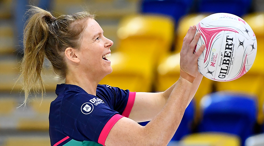 Tegan Philip of the Vixens warms up during the Round 14 Super Netball match between the Sunshine Coast Lightning and Melbourne Vixens at USC Stadium on the Sunshine Coast, Sunday, September 27, 2020. 
