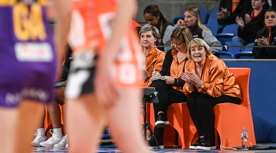 Giants coach Julie Fitzgerald during the Round 3 Super Netball match between the GWS Giants and the Queensland Firebirds at Ken Rosewall Arena in Sydney, Sunday, May 16, 2021