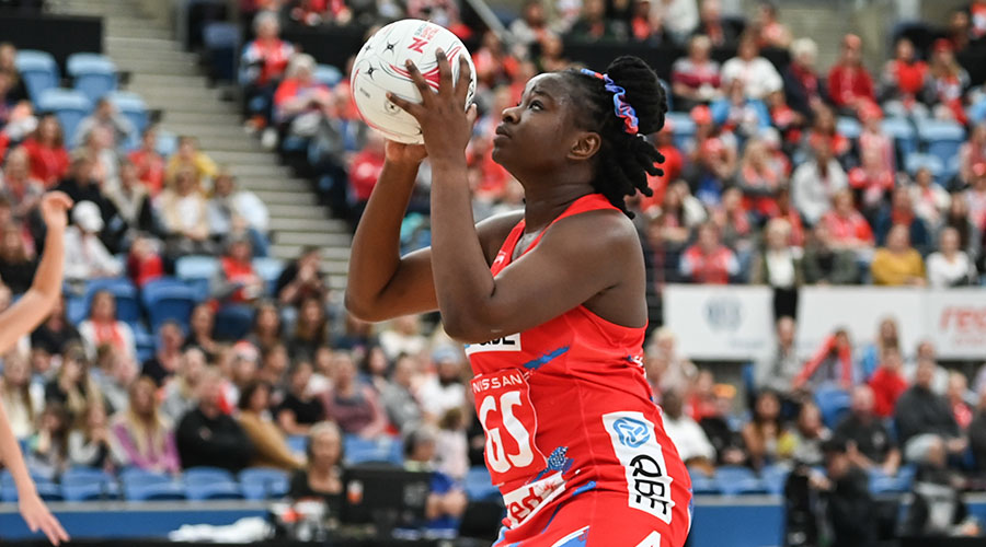 Sam Wallace of the Swifts in action during the Round 3 Super Netball match between the NSW Swifts and the Melbourne Vixens at Ken Rosewall Arena in Sydney, Sunday, May 16, 2021.