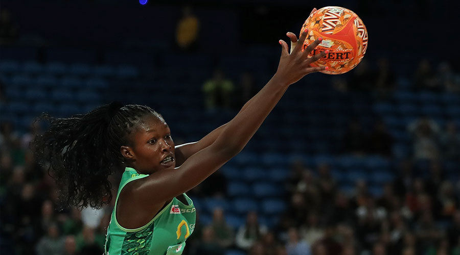 Sunday Aryang of the Fever in action during the Round 5 Super Netball match between the West Coast Fever and GWS Giants at RAC Arena in Perth, Monday, May 31, 2021.