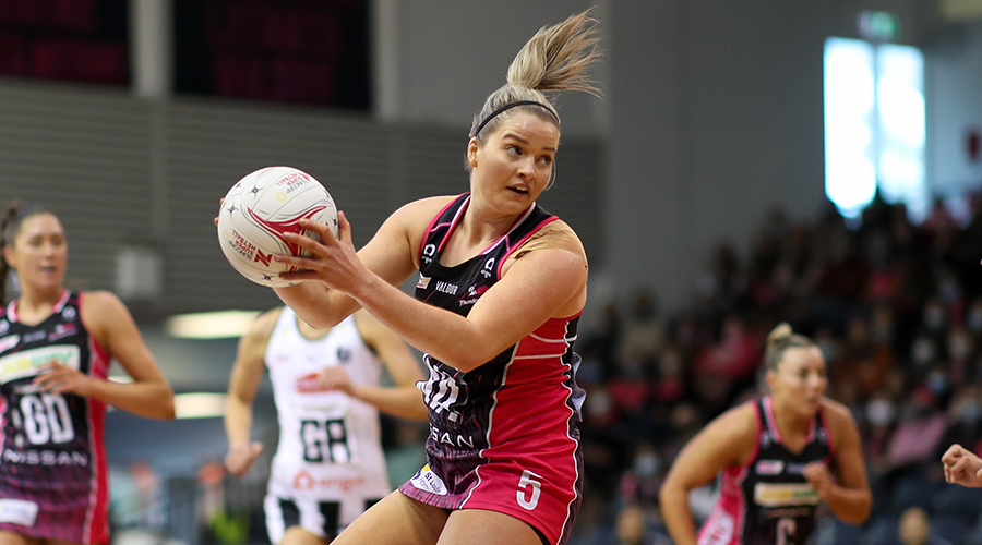 Maisie Nankivell of the Thunderbirds during the Round 9 Super Netball match between the Adelaide Thunderbirds and Collingwood Magpies at Netball SA Stadium in Adelaide, Sunday, July 4, 2021. 