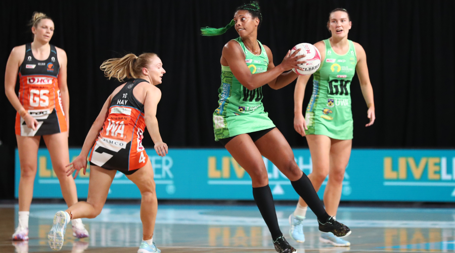 Stacey Francis-Bayman of the Fever in action during the Super Netball Round 14 match between West Coast Fever and GWS Giants at Nissan Arena in Brisbane, Saturday , August 7, 2021.