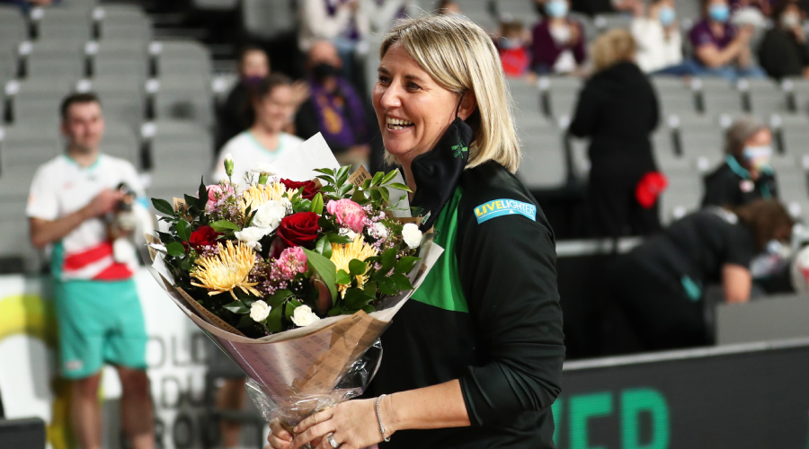 ever Coach Stacey Marinkovich after her 100th game during the Round 12 Super Netball match between the West Coast Fever and Queensland Firebirds at Nissan Arena, Brisbane, Tuesday, July 27, 2021. 