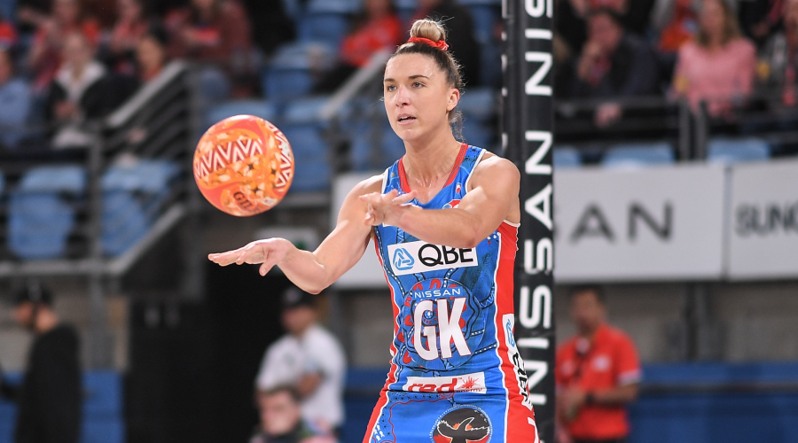 Sarah Klau of the Swifts in action during the Round 5 Super Netball match between the NSW Swifts and Collingwood Magpies at Ken Rosewall Arena in Sydney, Sunday, May 30, 2021