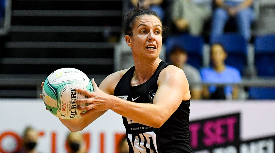 Magpies Ash Brazill in action during the Super Netball: Team Girls Cup match between Queensland Firebirds and Collingwood Magpies at Parkville Stadium in Melbourne, Sunday, February 27, 2022.