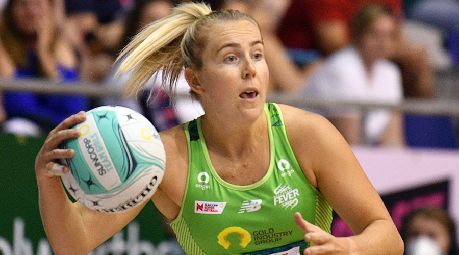 Fever Jess Antiss in action during the match between the Collingwood Magpies and the West Coast Fever on Day 2 of the Super Netball: Team Girls Cup at Parkville Stadium, in Melbourne, Saturday, February 26, 2022.