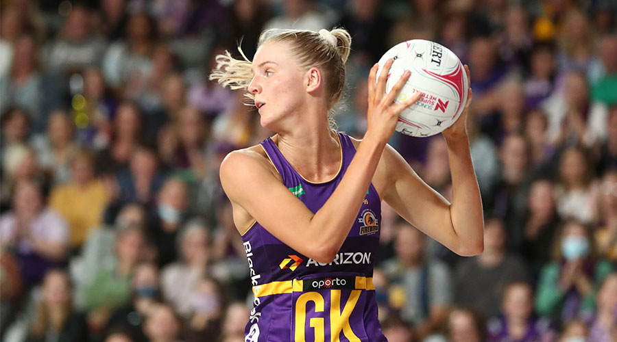 Rudi Ellis of the Firebirds in action during the Round 11 Super Netball match between the Queensland Firebirds and Sunshine Coast Lightning at Nissan Arena, Brisbane, Monday , July 19, 2021.