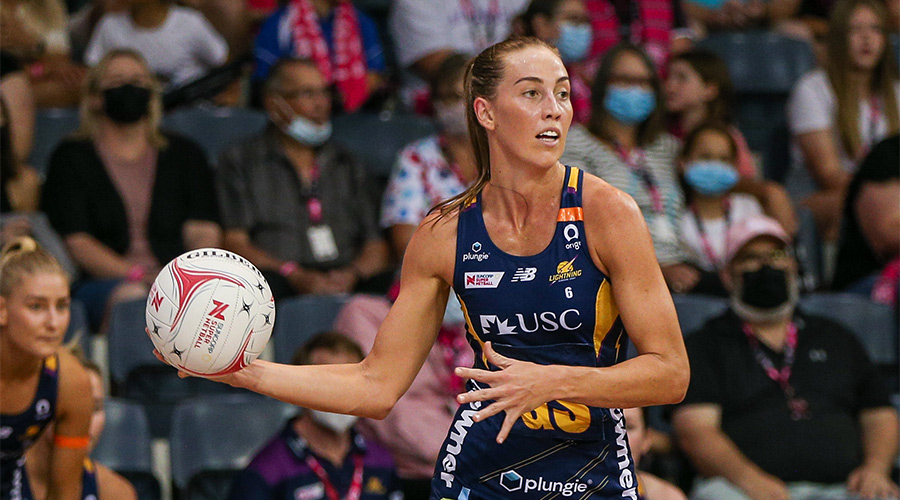 Cara Koenen of the Lightning during the Round 3 Super Netball match between the Adelaide Thunderbirds and Sunshine Coast Lightning at Netball SA Stadium in Adelaide, Sunday, April 10, 2022.