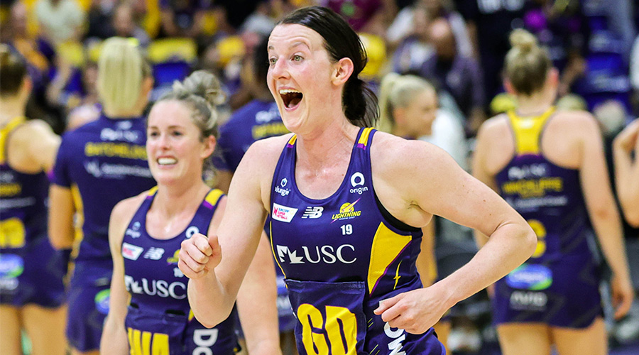 Kate Walsh of the Lightning acknowledges the crowd during the Super Netball Round 5 match between the Sunshine Coast Lightning and the Melbourne Vixens at USC Stadium on the Sunshine Coast, Saturday, April 16, 2022.