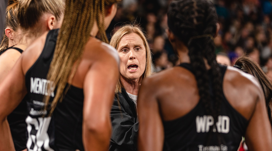 Nicole Richardson addresses her team during their round 10 clash with GIANTS Netball