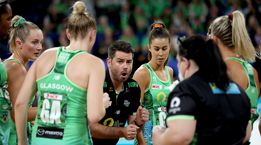 Dan Ryan, head coach of West Coast Fever during the Super Netball Round 12 match between the West Coast Fever and the Queensland Firebirds at RAC Arena in Perth, Saturday, May 28, 2022. 