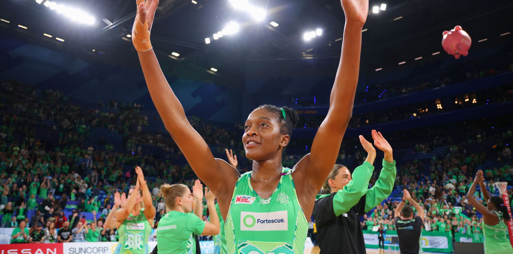 Kadie-Ann Dehaney waves to the Fever home crowd