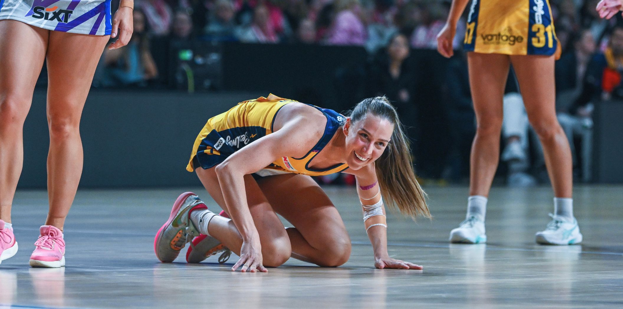 Cara Koenen looks to get up off the floor